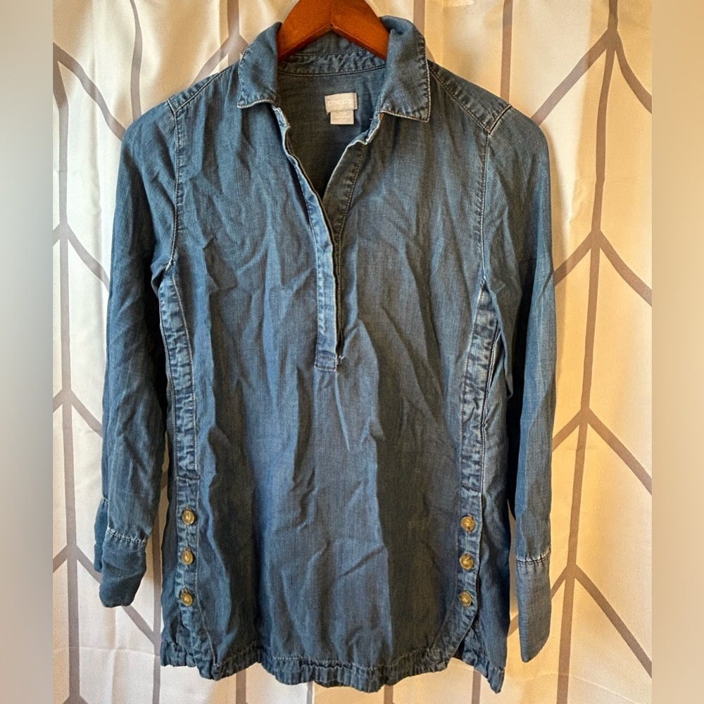 Chico's Denim Blue Tunic with Button Accents